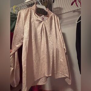 Pink Boxy Blouse with Mandarin Collar
